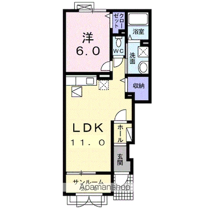 オーブトワ　Ｂ[1LDK/45.84m2]の間取図