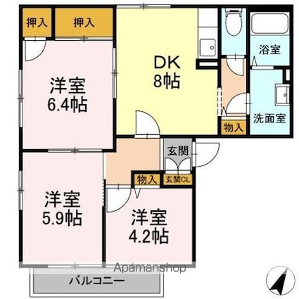 エクセル岸[3DK/56.7m2]の間取図