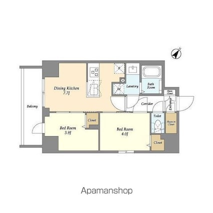 Ａｕｇｕｓｔａ　Ｒｅｓｉｄｅｎｃｅ　新小岩[2DK/38.12m2]の間取図