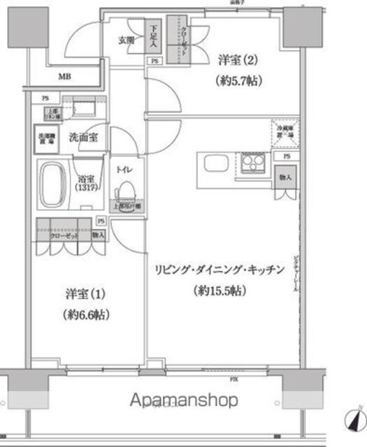 東京都渋谷区本町４丁目[2LDK/60.6m2]の間取図