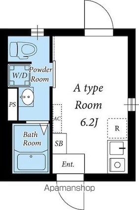 キャッスル廣瀬若林[1R/16.34m2]の間取図
