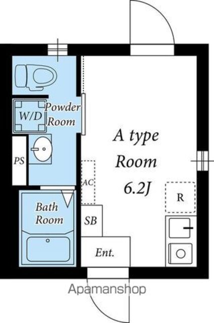 キャッスル廣瀬若林[1R/16.34m2]の間取図