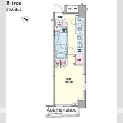 プライムアーバン日本橋浜町[1K/34.68m2]の間取図