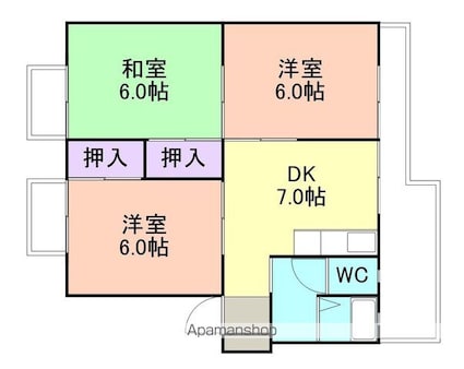 和歌山県和歌山市内原[3DK/56.7m2]の間取図