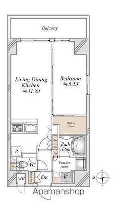 アーバンパーク浅草[1LDK/44.42m2]の間取図