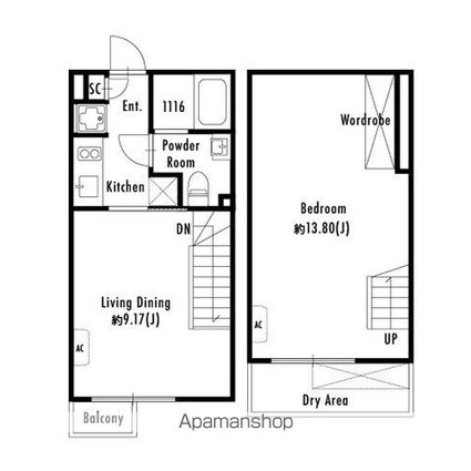 プライマル下北沢代沢[1LDK/47.75m2]の間取図