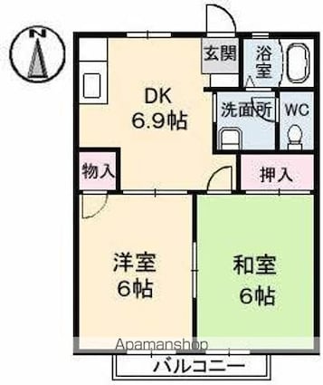 サンライフ木太　Ａ・Ｂ・Ｃ棟[2DK/40.92m2]の間取図