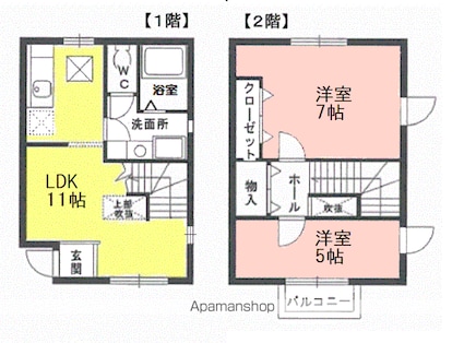 宮城県仙台市若林区沖野３丁目[2LDK/55.52m2]の間取図