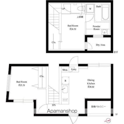 スクエアコート早稲田[2DK/52.3m2]の間取図