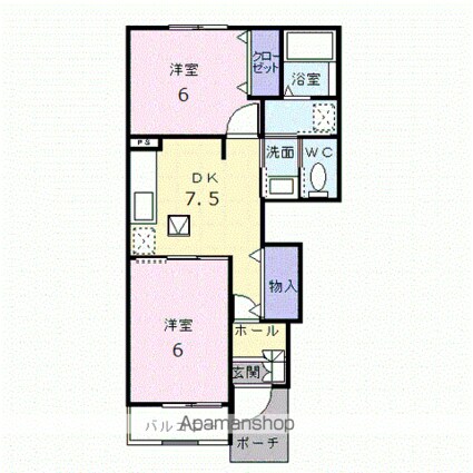 グレンツェン壱番館[2DK/44.82m2]の間取図