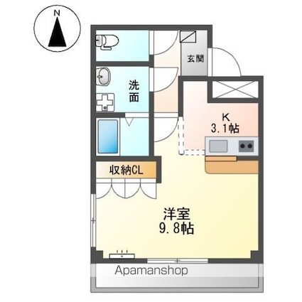 リバーサイド静[1K/34.41m2]の間取図