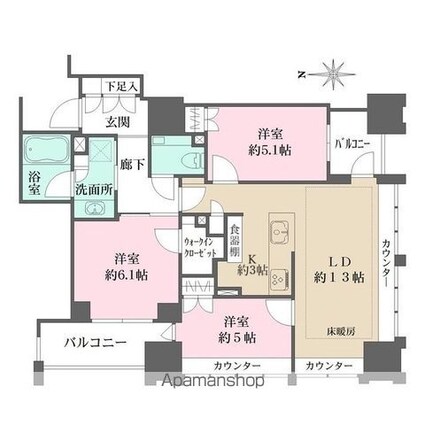 ジオ千代田大手町[3LDK/72.23m2]の間取図