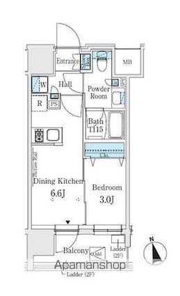 Ｊ．ＧＲＡＮ　Ｃｏｕｒｔ　浅草[1DK/26.13m2]の間取図