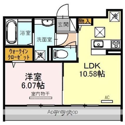 サザンクロス[1LDK/40.04m2]の間取図
