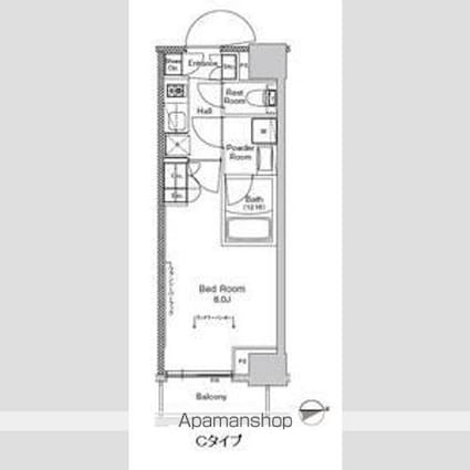 プラウドフラット門前仲町Ⅴ[1K/25.43m2]の間取図