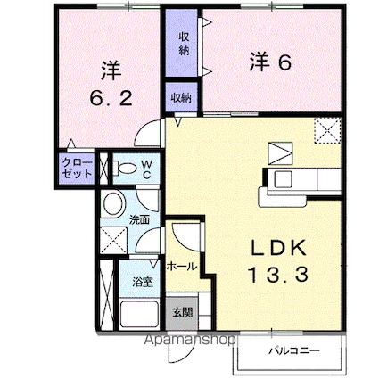 ＦＬＯＷＥＲ　ＳＴＡＧＥ　２[2LDK/58.58m2]の間取図