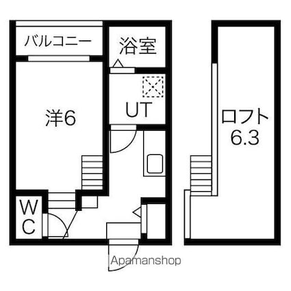 吹上パークタワー３１Ｆ[1K/21.16m2]の間取図