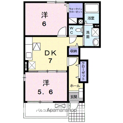 プラシードＭ　Ａ棟[2DK/46.22m2]の間取図