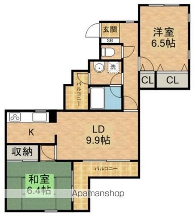 Ｔ’ｓ　ｇａｒｄｅｎ　ＳＡＧＩＮＯＭＩＹＡ[2LDK/61.61m2]の間取図