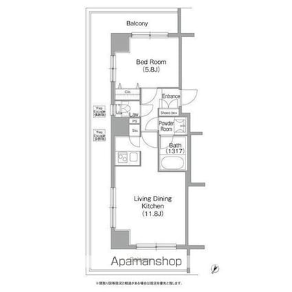 コンフォリア白金高輪[1LDK/40.54m2]の間取図