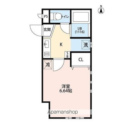 フジメゾンセントレノ[1K/21.29m2]の間取図