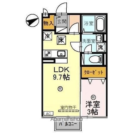 ウエストハイツ・セントラルハイツ　ウエストハイツ[1LDK/33.39m2]の間取図