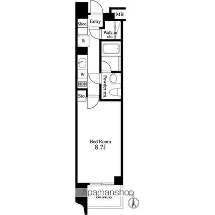 プライマル新宿若松町[1K/28.34m2]の間取図
