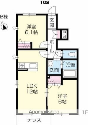 プロヌーブ名東　Ｂ棟[2LDK/54.06m2]の間取図