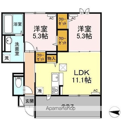 シティパル櫻[2LDK/54.3m2]の間取図