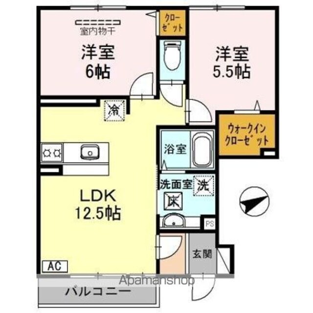 和歌山県和歌山市栄谷[2LDK/53.8m2]の間取図