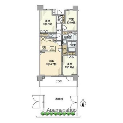 リストレジデンス桜新町[3LDK/70.5m2]の間取図