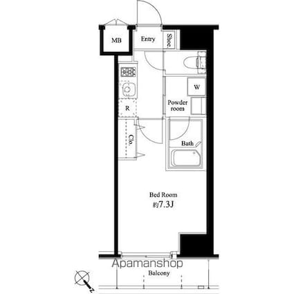 ハーモニーレジデンス門前仲町[1K/25.48m2]の間取図