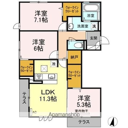 クシェル[3LDK/75.45m2]の間取図