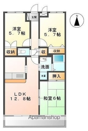 サニーハイツ鬼無　[3LDK/66.15m2]の間取図