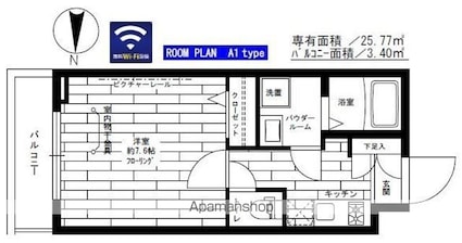 ＢＲＥＥＺＥ　ＭＡＩＳＯＮ　ＨＩＫＡＷＡＤＡＩ[1K/25.77m2]の間取図