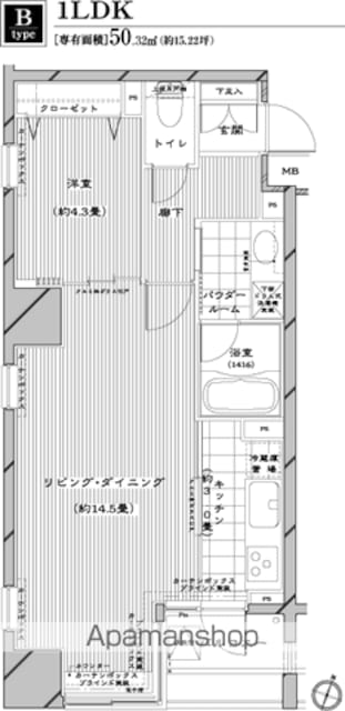 コンフォリア二番町[1LDK/50.32m2]の間取図