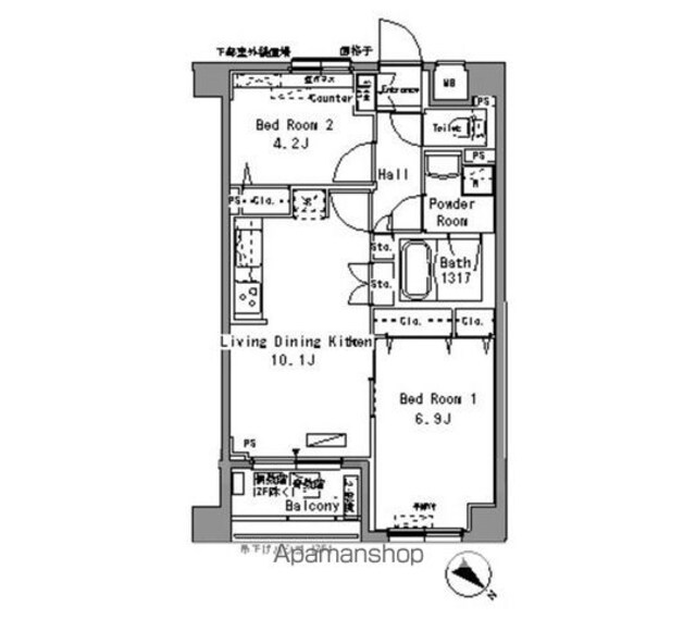 パークアクシス板橋[2LDK/50.62m2]の間取図