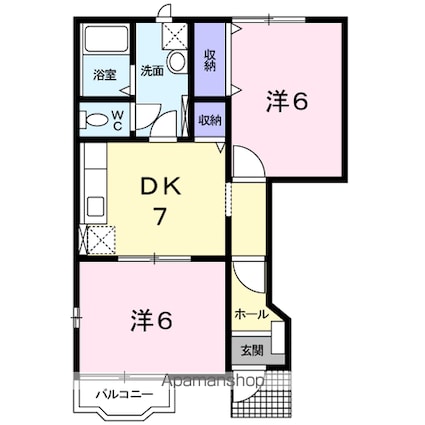 ビビエンダ　アリス　Ａ棟[2DK/44.34m2]の間取図