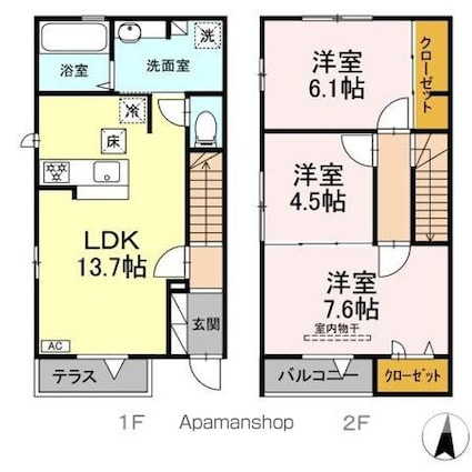 Ｃｏｒｔｉｌｅ　Ｙ（コルティーレ　ワイ）[3LDK/77.24m2]の間取図