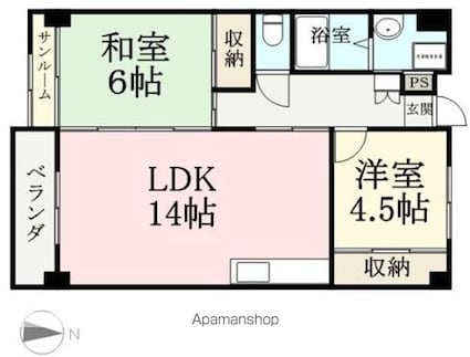 サンビレッジ円山[2LDK/62.83m2]の間取図