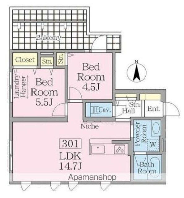 コリーヌ駒場池尻[2LDK/57.48m2]の間取図