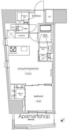 ザ・パークハビオ市ヶ谷ウエスト[1LDK/45.68m2]の間取図