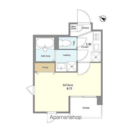 ＤｅＬＣＣＳ田園調布[1K/22.09m2]の間取図