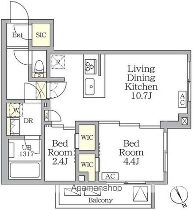 アジールコート後楽園[2LDK/43.23m2]の間取図