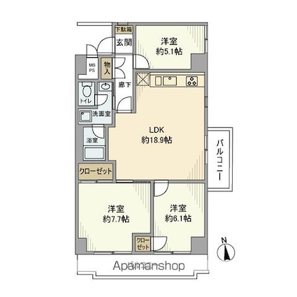 飯田橋第一パークファミリア[3LDK/70.35m2]の間取図