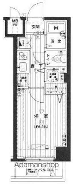 東京都港区芝３丁目[1K/20.72m2]の間取図