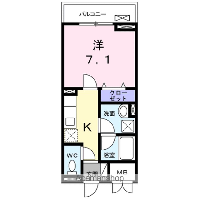 キャステル下北沢[1K/27.35m2]の間取図