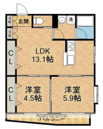 Ｐａｒｋｓｉｄｅ　Ｒｅｓｉｄｅｎｃｅ[2LDK/54.51m2]の間取図