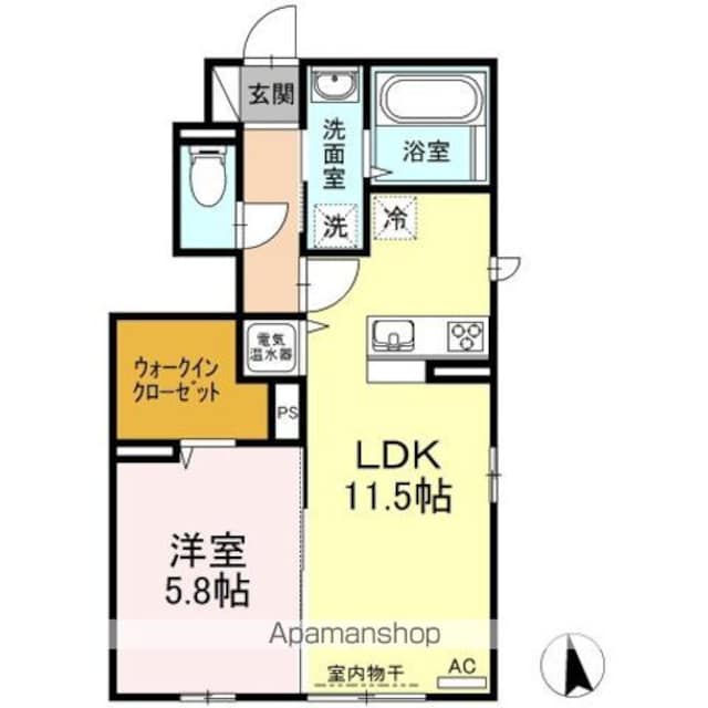 アリエッタ　Ｂ[1LDK/45.69m2]の間取図