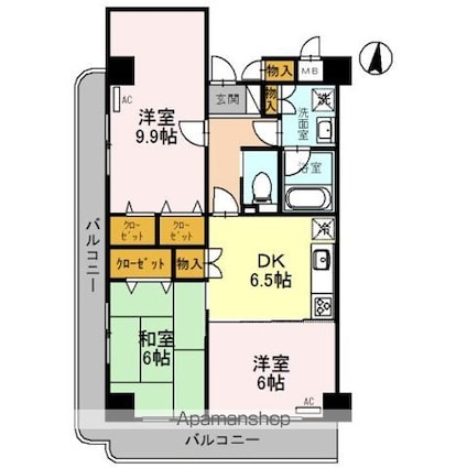 ＥＡＳＴ　ＶＩＬＬＡＧＥ　２００１[3DK/66.72m2]の間取図